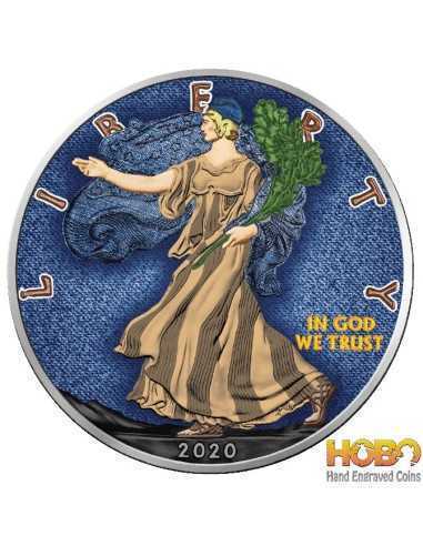 ДЖИНСЫ Walking Liberty 1 Oz Серебряная монета 1$ США 2020