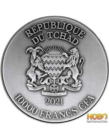 AO GUANG AZURE DRAGON 2 Oz Silver Coin 10000 Francs Chad 2021
