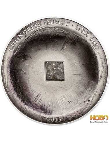 CHONDRITE IMPACT Meteorite NWA 4037 Silver Coin 5$ Cook Islands 2015