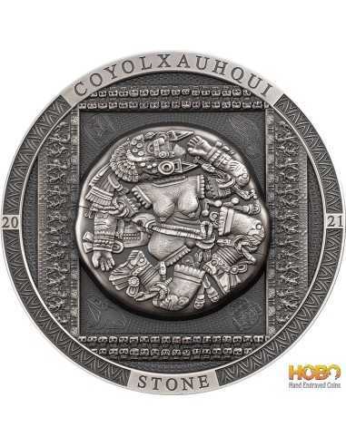COYOLXAUHQUI STONE Antiqued Archeology Symbolism 3 Oz Silver Coin 20$ Cook Island 2021