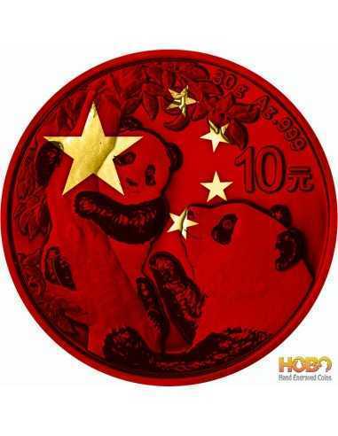 PANDA Chińska Flaga Przestrzeń Czerwona Srebrna Moneta 10 Yuan Chiny 2021