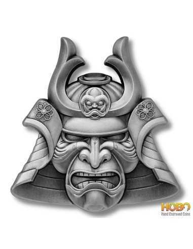SAMURAI MASK Ancient Warriors 2 Oz Moneda Plata 5$ Samoa 2021