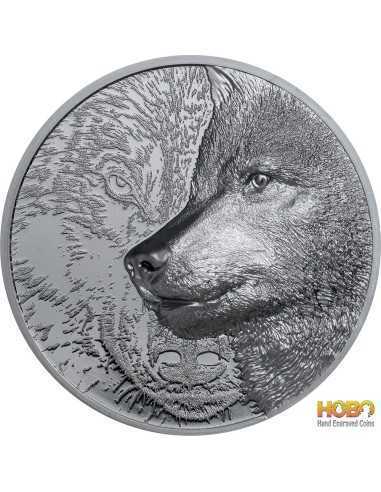 MYSTIC WOLF Black Proof 2 Oz Silver Coin 1000 Togrog Mongolia 2021