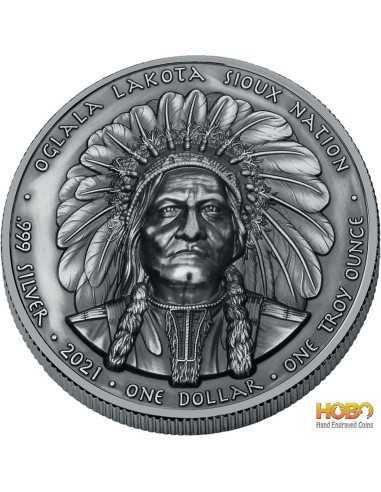 TAUREAU ASSIS Pièce d'Argent Antique de 1 Oz 1$ Nation Sioux 2021