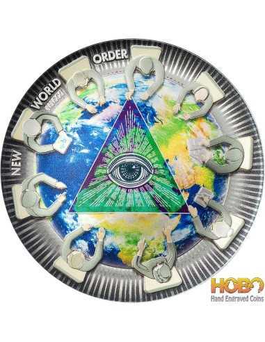 NEW WORLD ORDER Great Conspiracies 2 Oz Silver Coin 10$ Palaos 2021