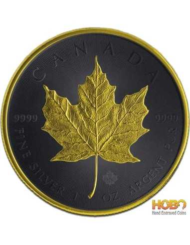 DARK BLACK PLATINUM Maple Leaf 1 Oz Moneta Argento 5$ Canada 2021