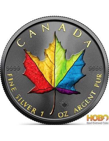 RAINBOW EDITION Maple Leaf 1 Oz Moneta Argento 5$ Canada 2021