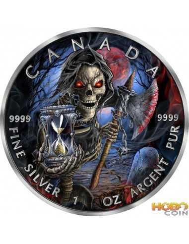 GRIM REAPER Death Maple Leaf Armageddon IV 1 Oz Moneda Plata 5$ Canada 2021