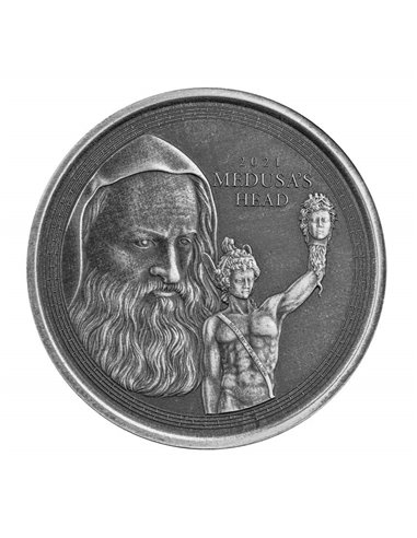 ГОЛОВА МЕДУЗЫ Бенвенуто Челлини 1 унция Старинная серебряная монета 1£ Гибралтар 2021