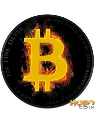 BITCOIN Burning Black Platinum 1 Oz Silver Coin 2$ Niger 2021