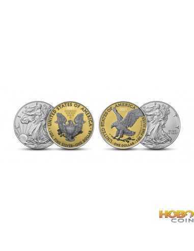 ÉDITION EXCLUSIVE Gold Ruthenium Silver Eagle Set 1 Oz Silver Coin 1$ USA 2021