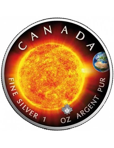 SŁOŃCE Układ Słoneczny Liść Klonowy 1 Uncja Srebrna Moneta 5$ Kanada 2021