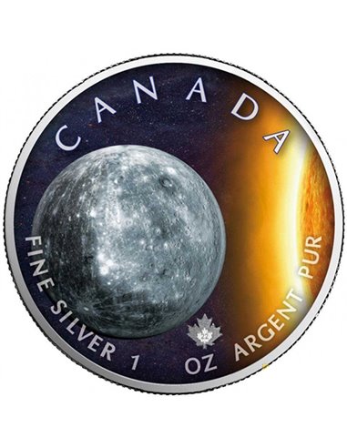 MERKURY Solar System Hoja Arce 1 Oz Moneda Plata 5$ Canada 2021
