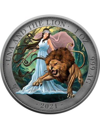 UNA ET LE LION Mystic Forest 1 Oz Silver Coin 1 Pound Sainte-Hélène 2021