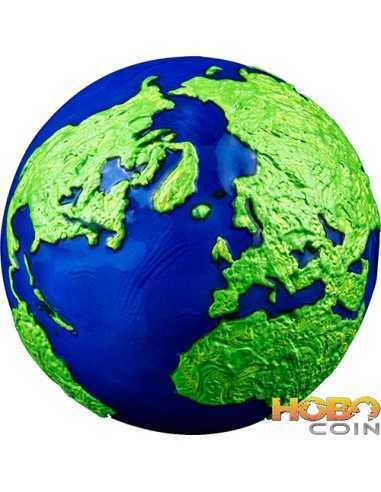 BLUE MARBLE Green Planet Earth Spherical 3 Oz Silver Coin 5$ Barbade 2022
