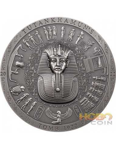 TUTANKHAMUN'S TOMB 1922 Archaeology Symbolism Antiqued 3 Oz Silver Coin 20$ Cook Islands 2022