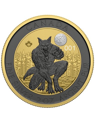 WEREWOLF Monstruo Oro Rutenio 2 Oz Moneda Plata 10$ Canada 2021