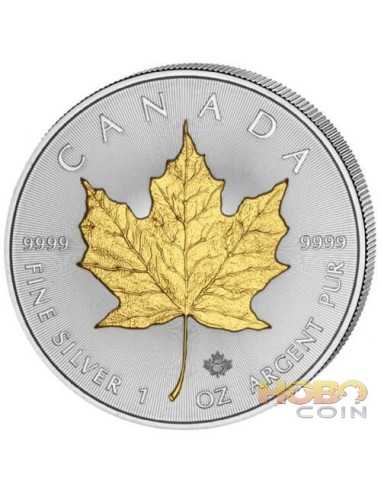 GILDED Maple Leaf 1 Oz Silver Coin 5$ Canada 2022