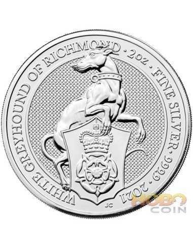 WHITE GREYHOUND OF RICHMOND 2 Oz Серебряная монета 5 фунтов стерлингов Соединенное Королевство 2021