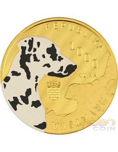 ДАЛМАТИАНСКАЯ СОБАКА Цветная Золотая монета 1 унция 1000 хорватских кун 2021