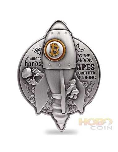 BITCOIN ROCKET Серебряная монета в форме 1 унция 5000 франков Чад 2022