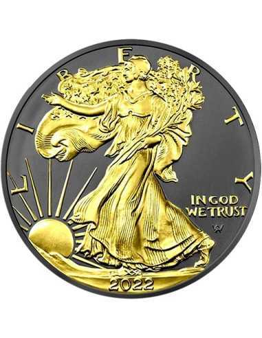 GOLD BLACK EMPIRE EDITION Ruthenium Walking Liberty 1 Oz Silver Coin 1$ USA 2022