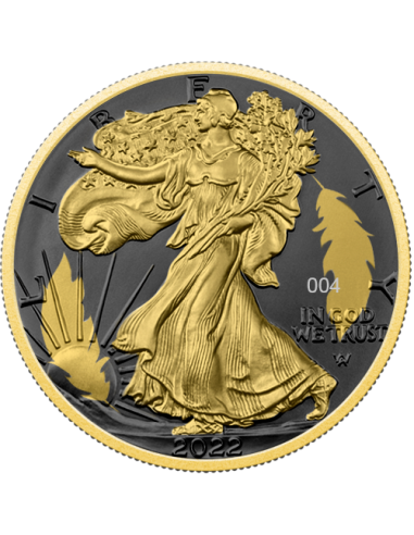 GOLDEN RING Ruthenium Walking Liberty 1 Oz Silver Coin 1$ USA 2022