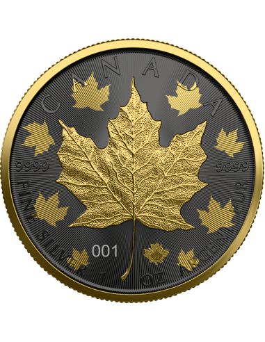 GOLDENER RING Maple Leaf 1 Oz Silbermünze 5$ Kanada 2022