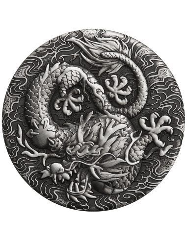 DRAGON Chinese Myths and Legends Antiqued 2 Oz Silver Coin 2$ Australia 2022