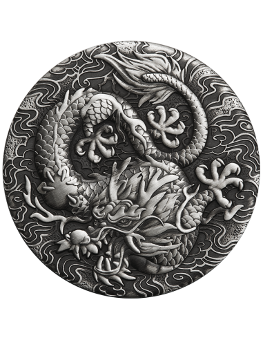 ДРАКОН Китайские мифы и легенды Старинная серебряная монета 2 унции 2$ Австралия 2022