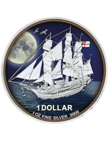 ARRIVÉE AUX ÎLES PITCAIRN Bounty 1 Oz Silver Coin 1 $ Îles Cook 2022