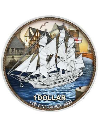 PORTSMOUTH Sailing Ship Bounty 1 Oz Silver Coin 1 $ Îles Cook 2022