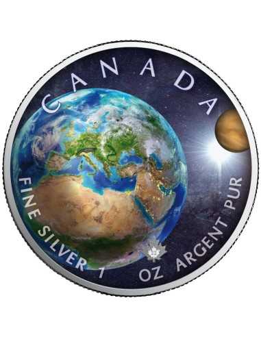 EARTH Solar System Hoja Arce 1 Oz Moneda Plata 5$ Canada 2022