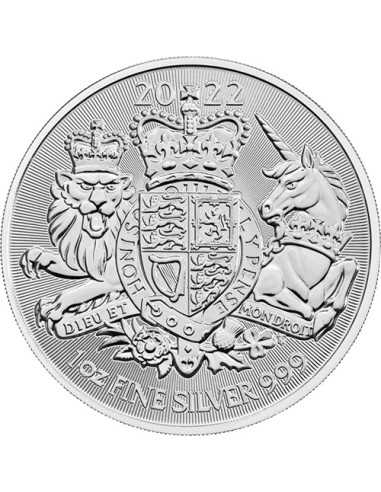 ROYAL ARMS 1 Oz Moneta Argento 2 Pound Regno Unitoe 2022