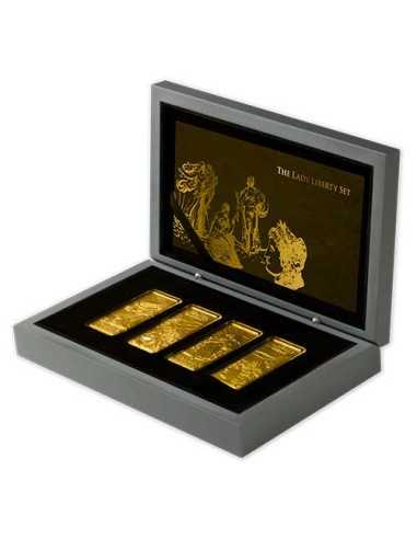 LADY LIBERTY Vergoldetes Set 4x1 Oz Silbermünzen 5$ Barbados 2022