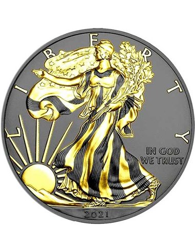 GOLD BLACK EMPIRE EDITION Рутений Walking Liberty 1 Oz Серебряная монета 1$ США 2021