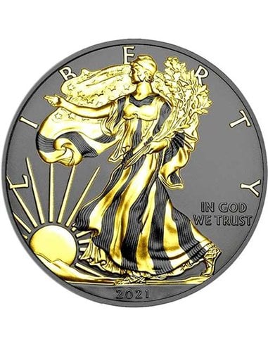 GOLD BLACK EMPIRE EDITION Ruthenium Walking Liberty 1 Oz Silver Coin 1$ USA 2021