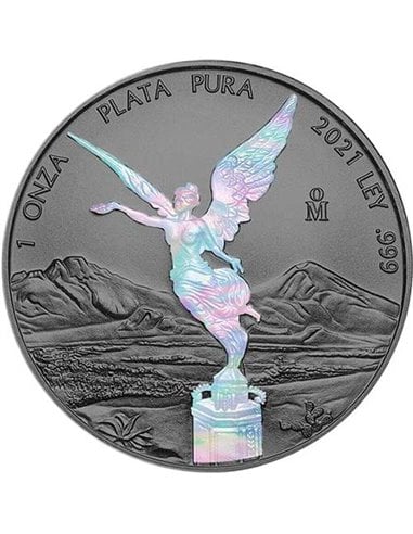 BLACK HOLOGRAPHIC EDITION Rutenio Libertad 1 Oz Moneda Plata Mexico 2021