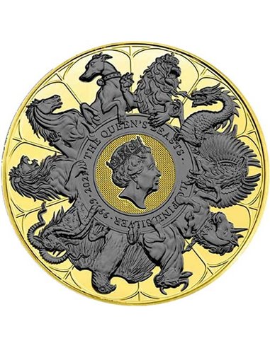 QUEEN BEASTS COMPLETER Black Empire Edition, реверс, серебряная монета 2 унции, 5 фунтов стерлингов, Великобритания, 2021 г.