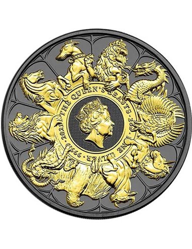 QUEEN BEASTS COMPLETER Edición Imperio Negro Oro 2 Oz Moneda Plata 5£ UK 2021