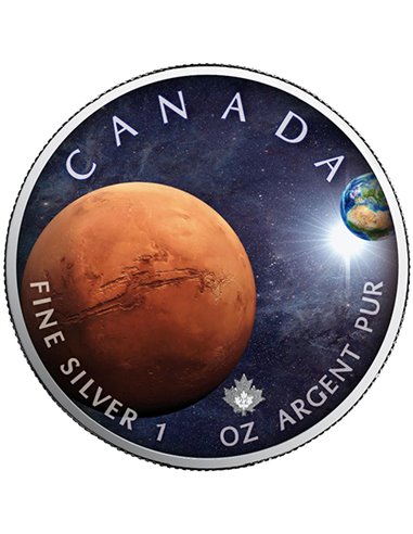 MARS Solar System Hoja Arce 1 Oz Moneda Plata 5$ Canada 2022