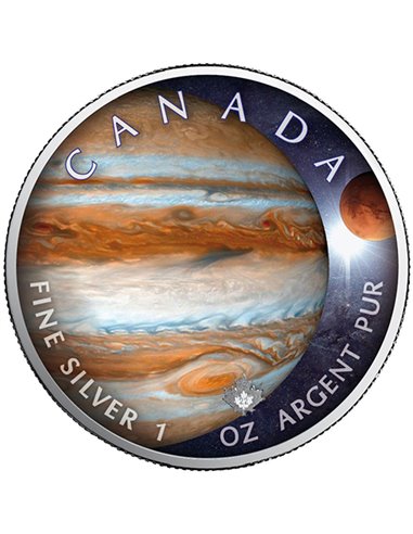 JUPITER Układ Słoneczny Liść Klonowy 1 Uncja Srebrna Moneta 5$ Kanada 2022