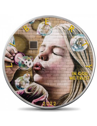 LITTLE GIRL SOAP BUBBLES Murales 1 Oz Moneda Plata 1$ USA 2022