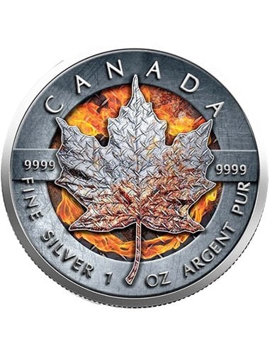 BURNING Iron Power Hoja Arce 1 Oz Moneda Plata 5$ Canada 2020