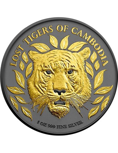 LOST TIGER Animal Predators Oro Negro Empire 1 Oz Moneda Plata 3000 Riels Camboya 2022