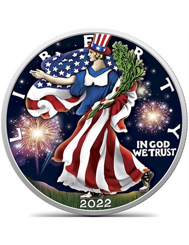 JOUR DE L'INDÉPENDANCE Quatrième juillet Glow in the Dark Walking Liberty 1 Oz Silver Coin 1$ USA 2022