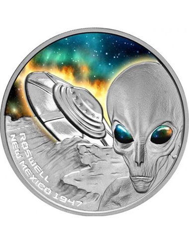 ROSWELL 75th Anniversary Flying Saucer 1 Oz Silver Coin 1$ Niue 2022