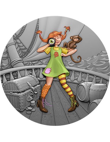MONKEY GIRL Fairy Tales Pippi Calzaslargas 1 Oz Moneda Plata 1$ Niue 2022