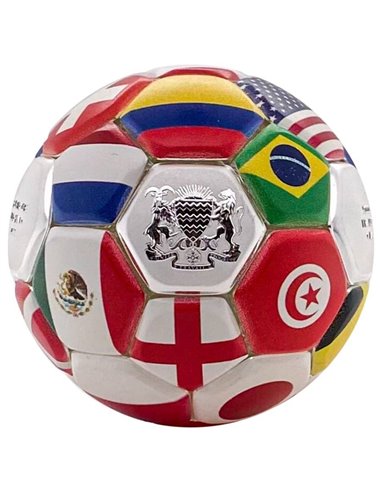 COUNTRY FLAGS SOCCER BALL Spherical Silver Coin 5000 Francs Chad 2022