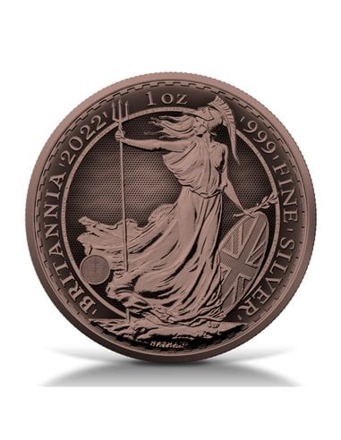 BRITANNIA Cobre Antiguo 1 Oz Moneda Plata 2 Libras Reino Unido 2022
